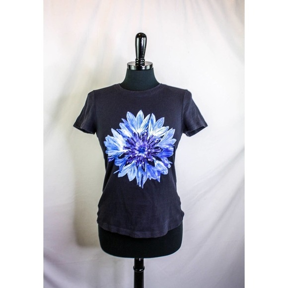 Norma Kamali T Shirt 100% Organic Cotton Flower Graphic Size M - Picture 1 of 4